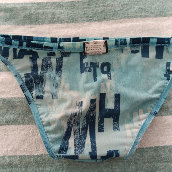 (*) RARE VINTAGE 1" HOM SWIM BRIEF, SIZE 30- 32", LIGHT BLUE PATTERN (Pre-Owned) - Picture 8 of 9